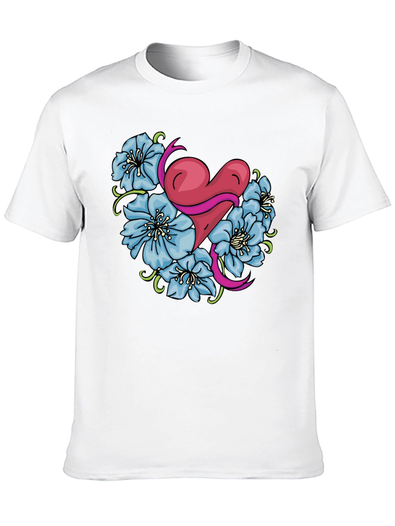 Heart & Flowers Graphic Tee - Stylish Black Shirt