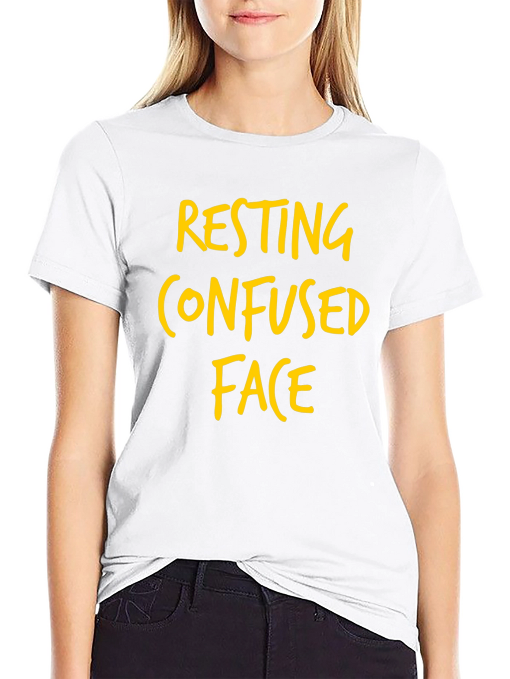 Resting Confused Face Graphic Tee - Black Cotton T-Shirt