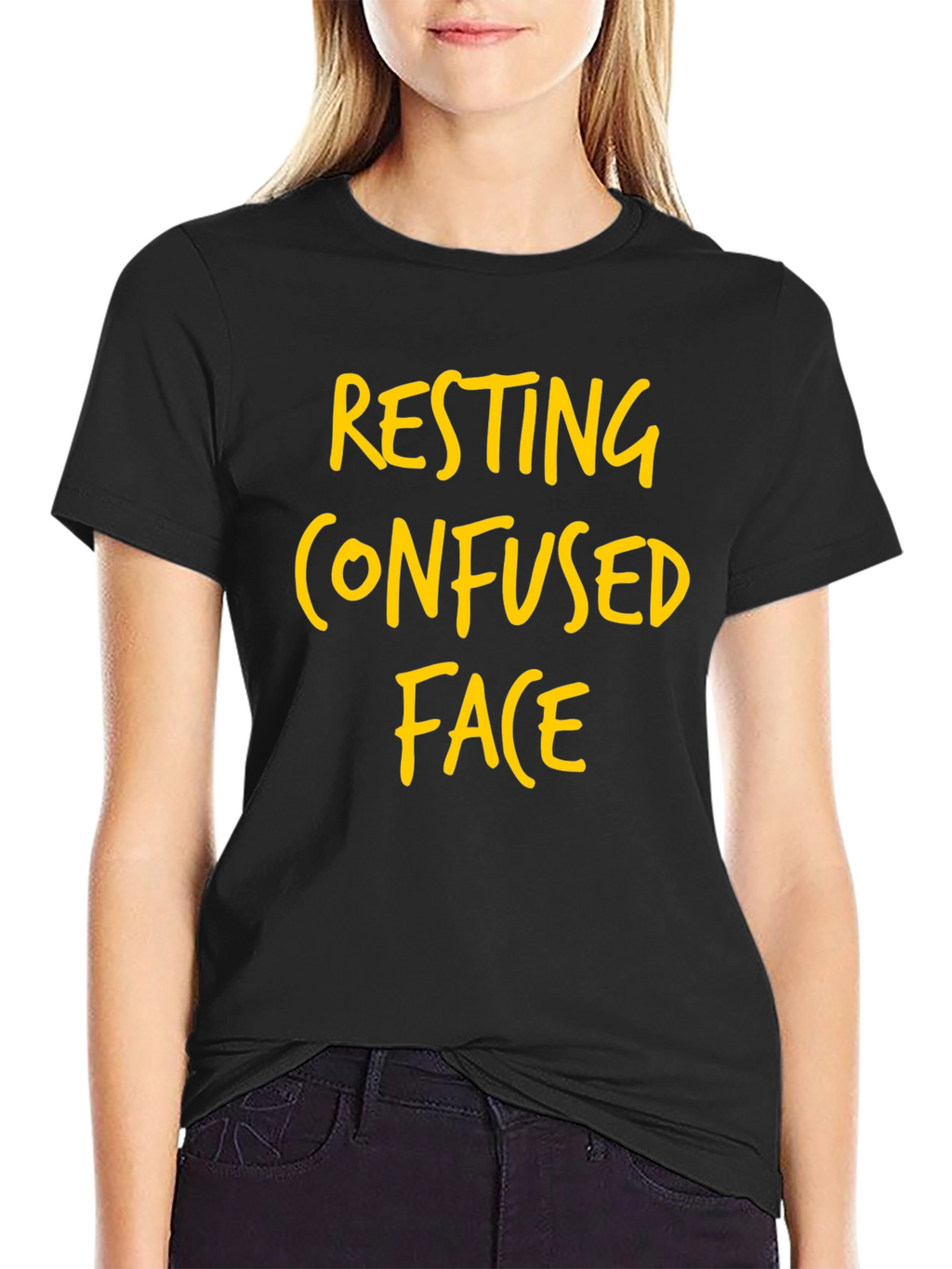 Resting Confused Face Graphic Tee - Black Cotton T-Shirt