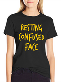 Resting Confused Face Graphic Tee - Black Cotton T-Shirt