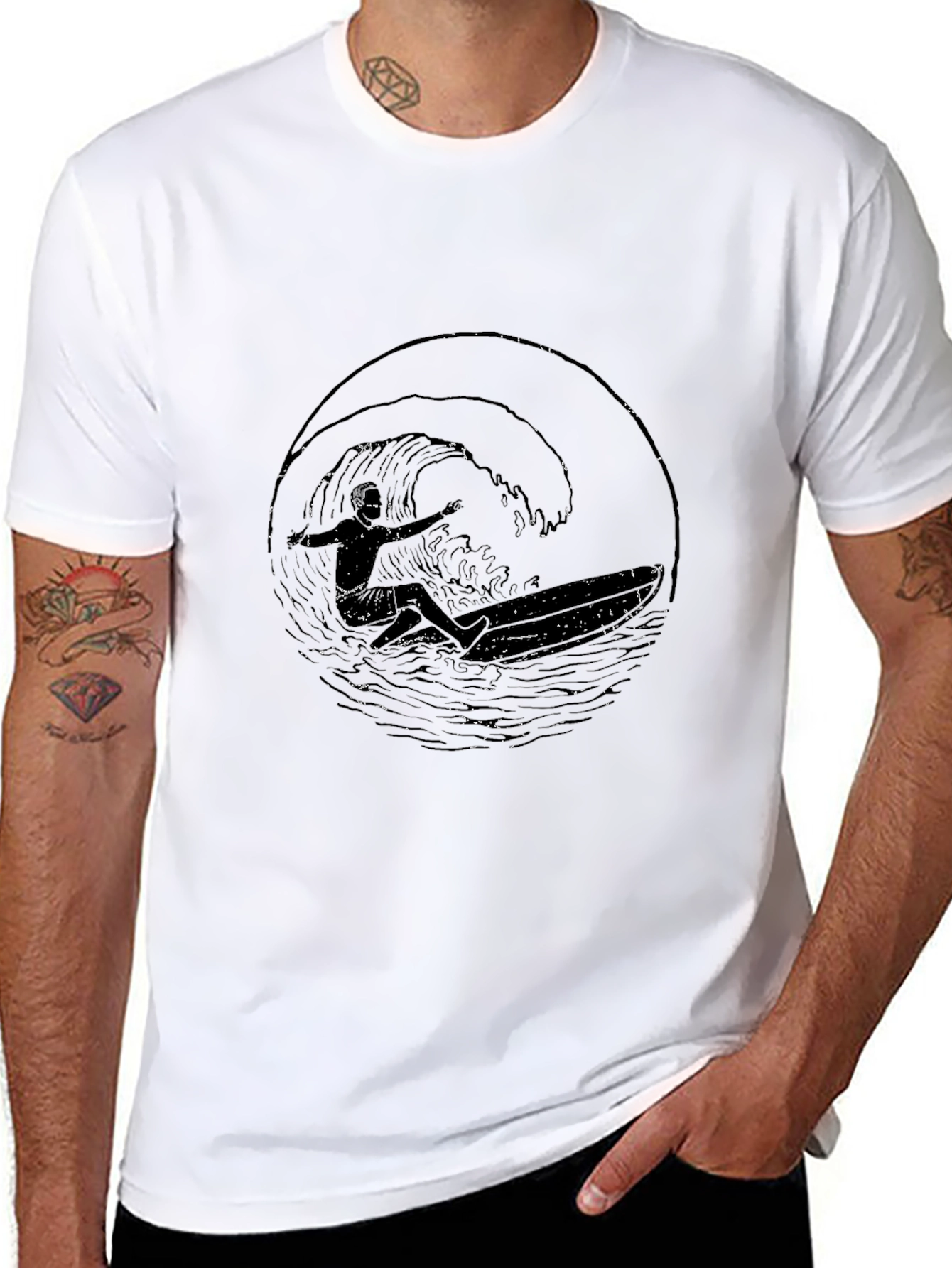 Mens Black Wave Graphic Tee