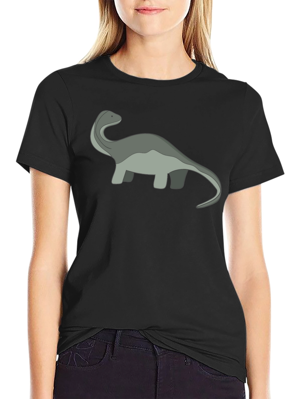 Cartoon Dinosaur Graphic Tee - Black
