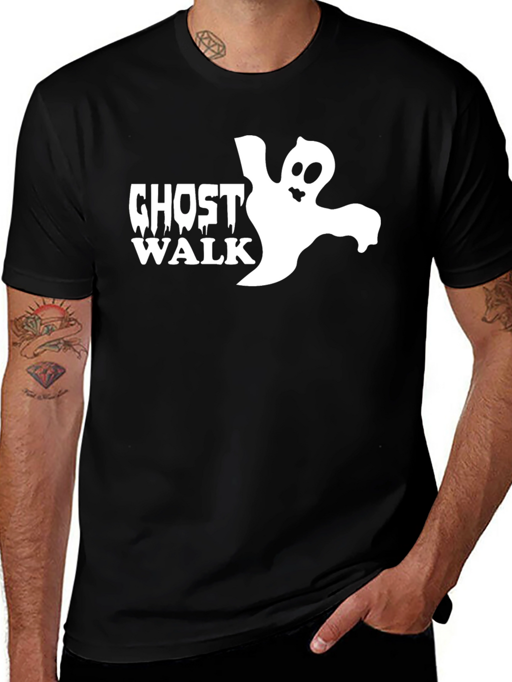 Ghost Walk Graphic Tee - Black Cotton T-Shirt