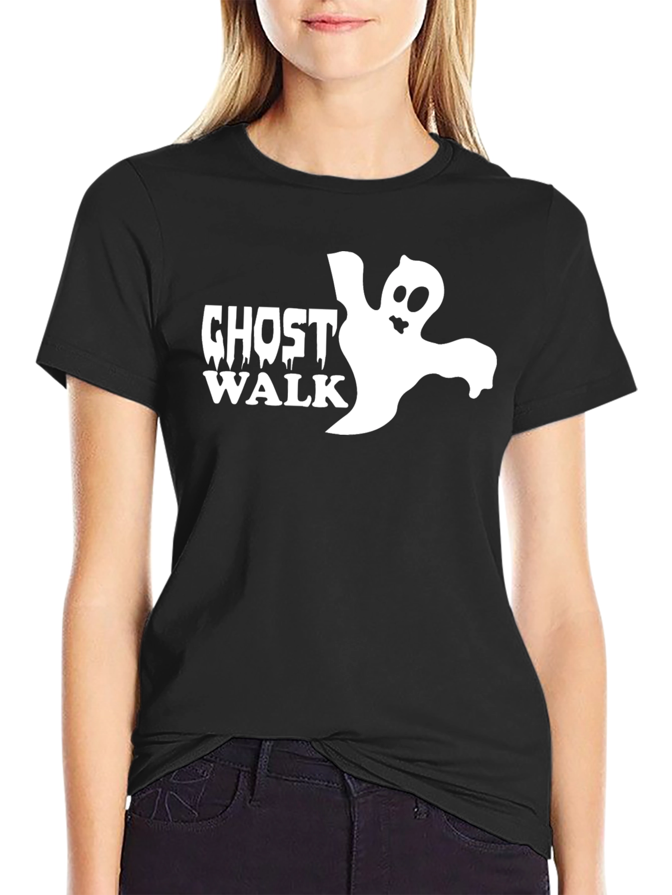 Ghost Walk Graphic Tee - Black Cotton T-Shirt