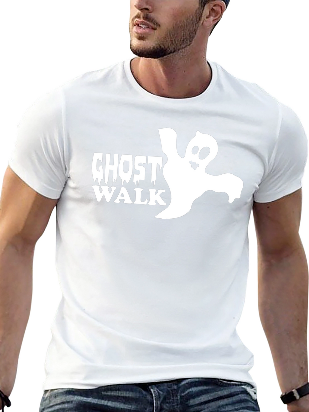 Ghost Walk Graphic Tee - Black Cotton T-Shirt