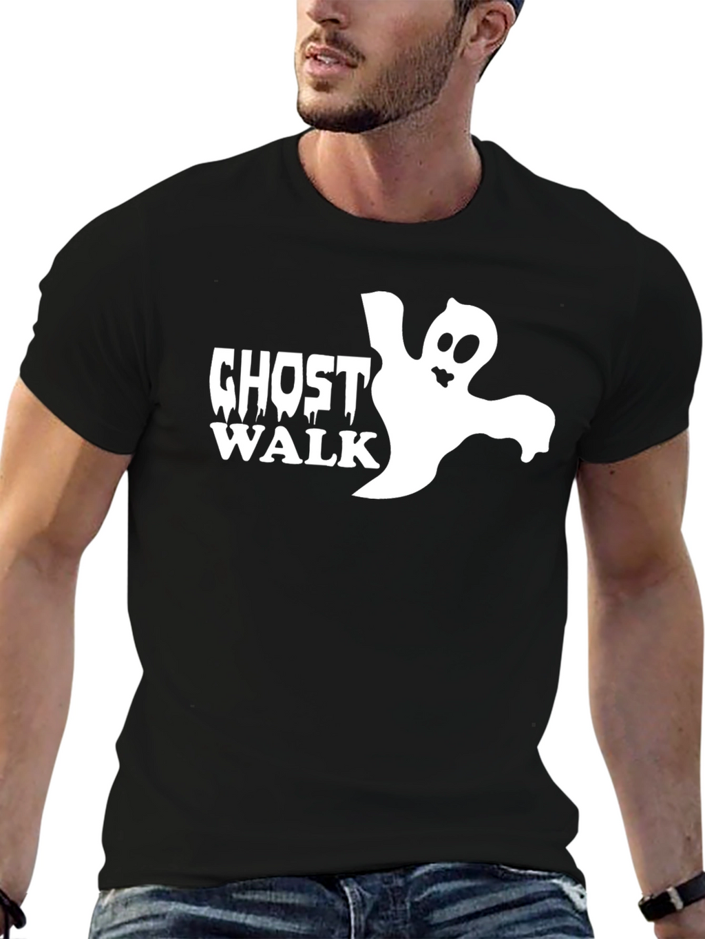 Ghost Walk Graphic Tee - Black Cotton T-Shirt