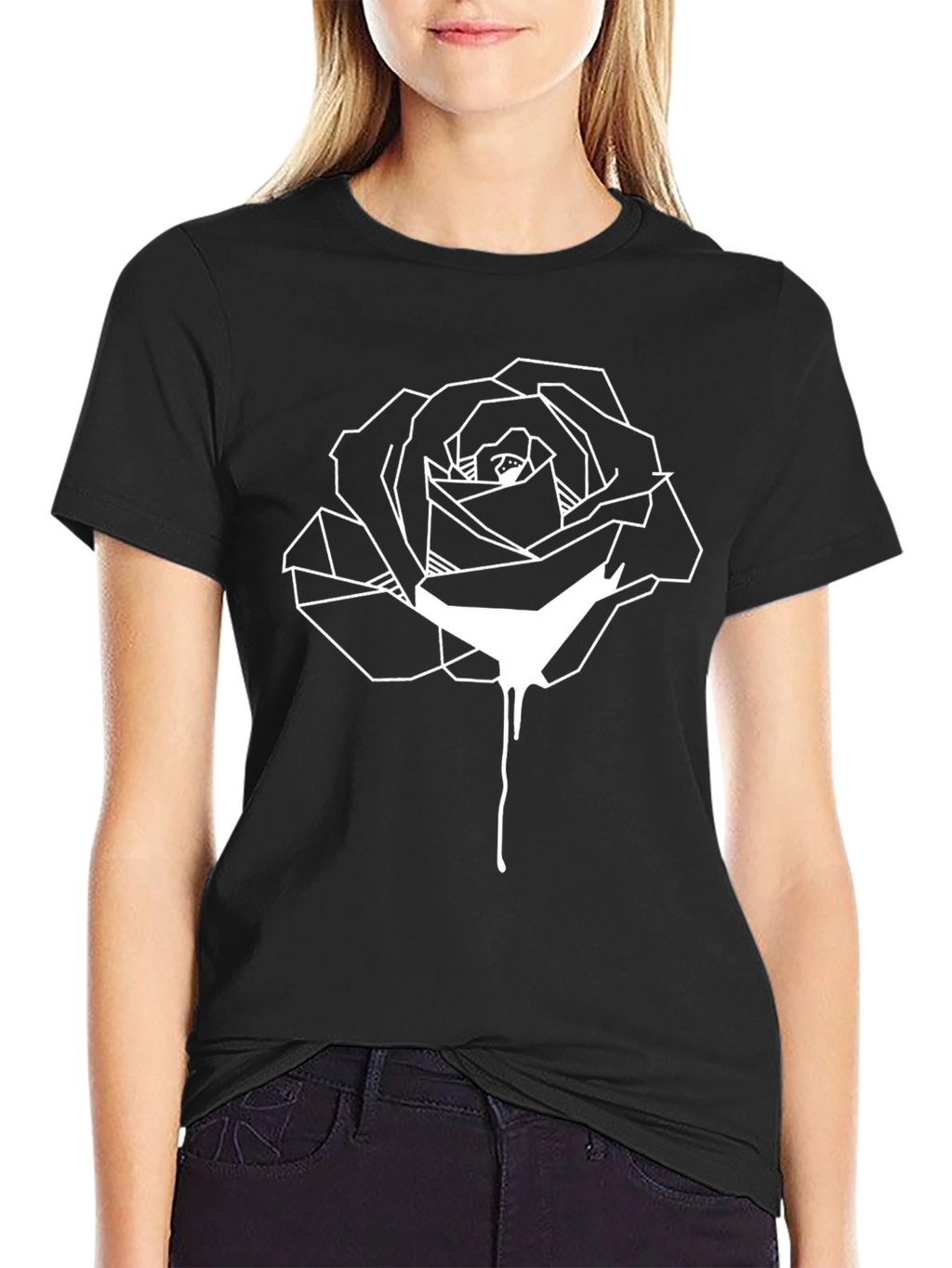 Geometric Rose Drip Black T-Shirt