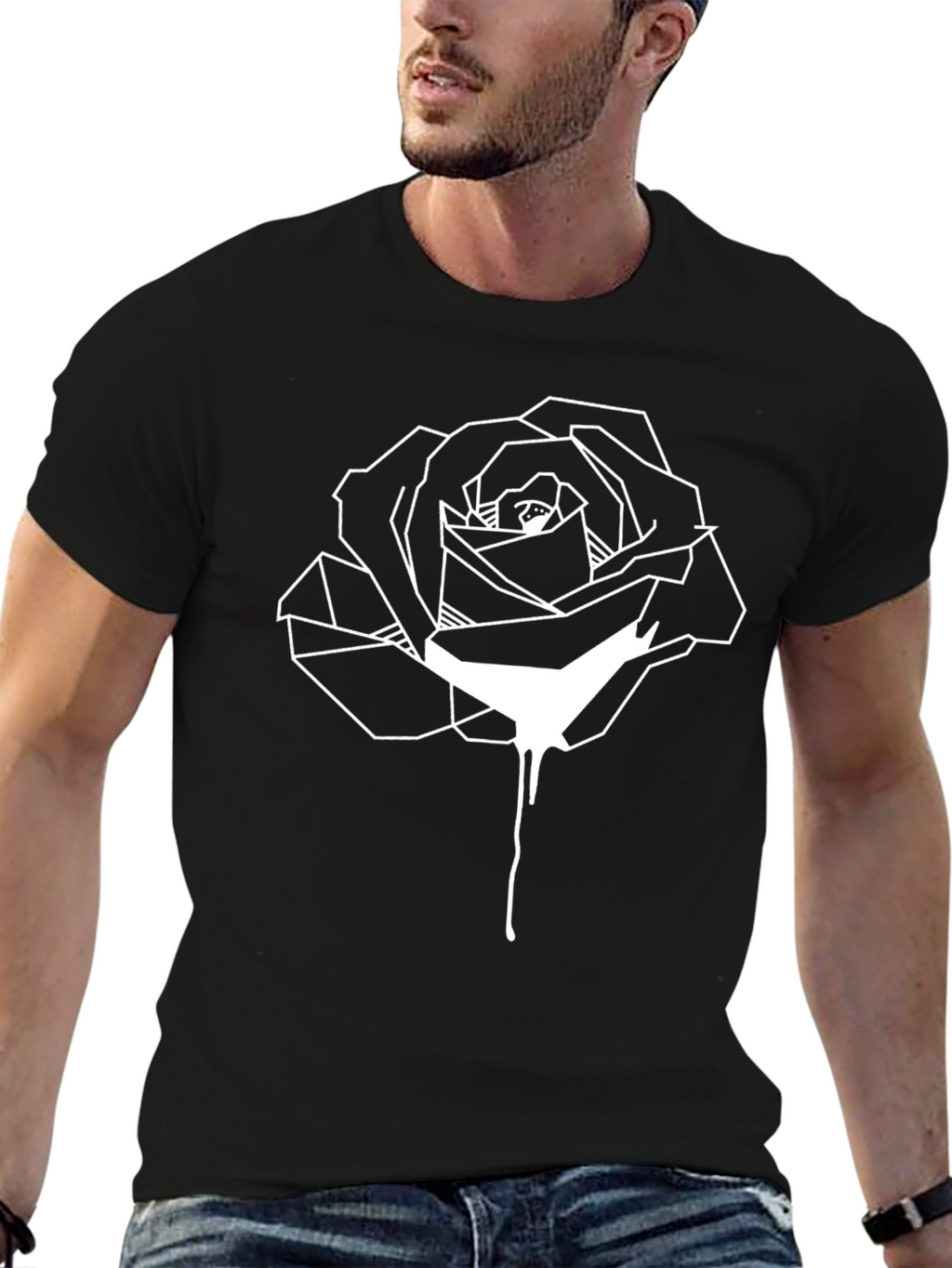 Geometric Rose Drip Black T-Shirt