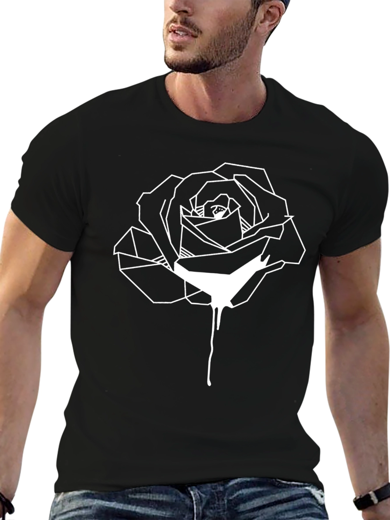 Geometric Rose Drip Black T-Shirt