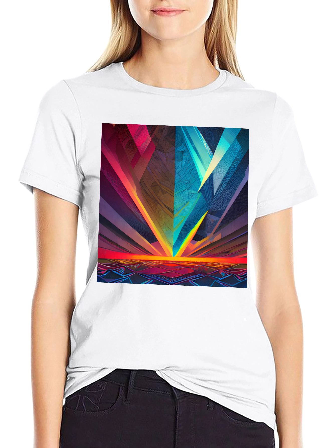 Abstract Geometric Graphic Print Black Tee