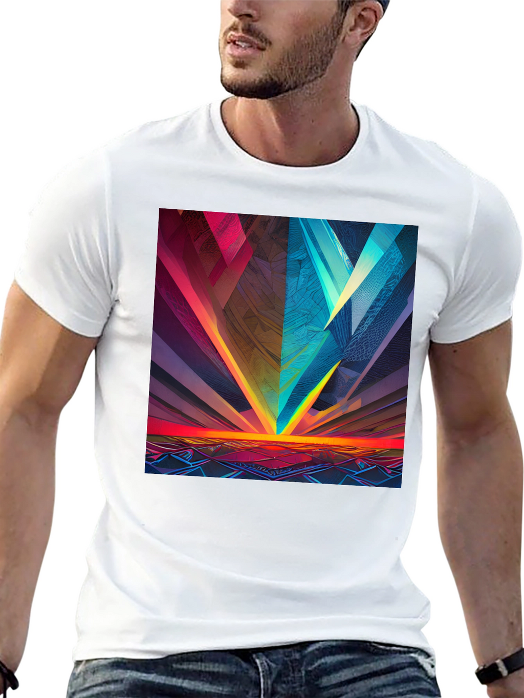 Abstract Geometric Graphic Print Black Tee
