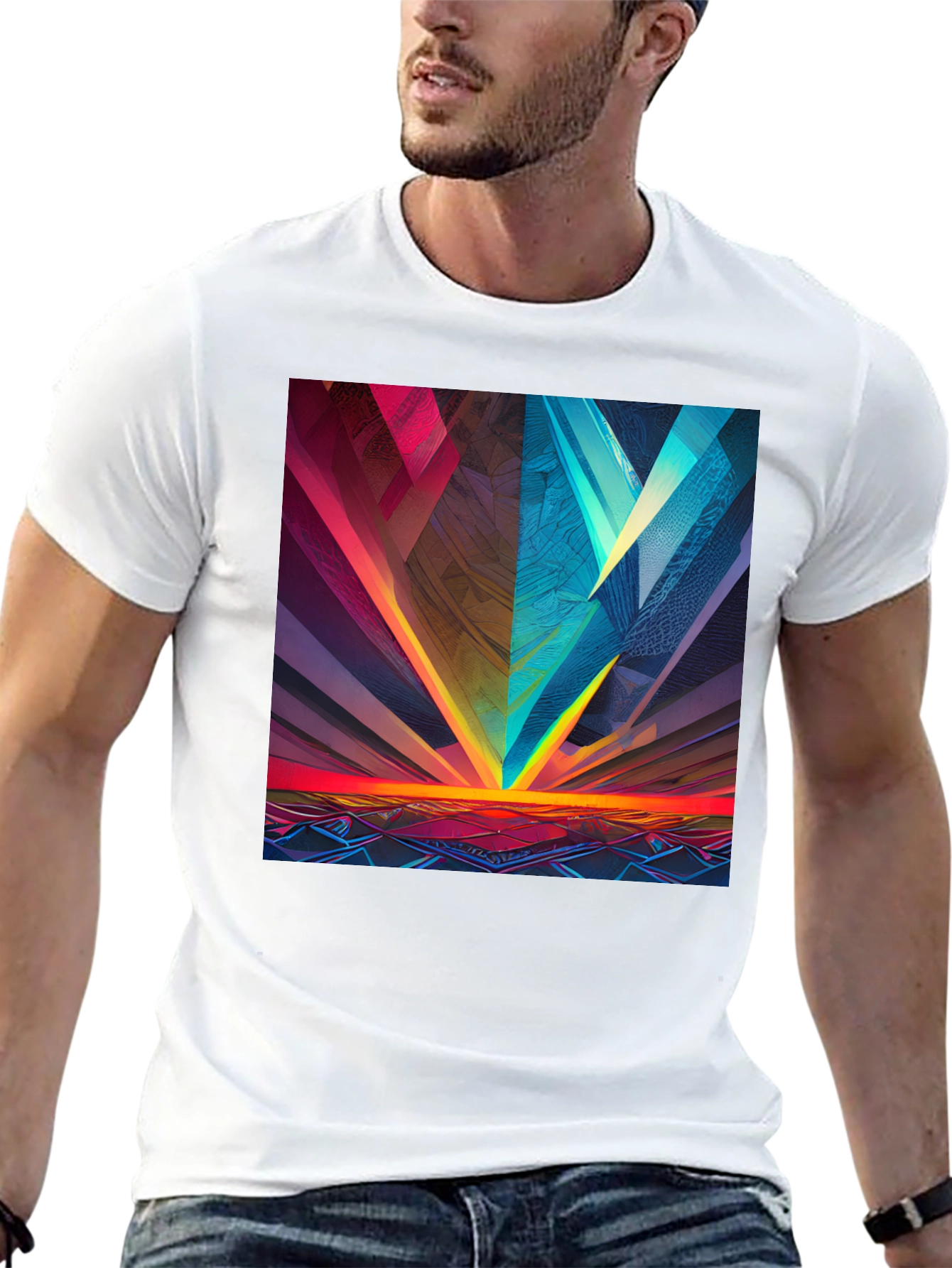 Abstract Geometric Graphic Print Black Tee