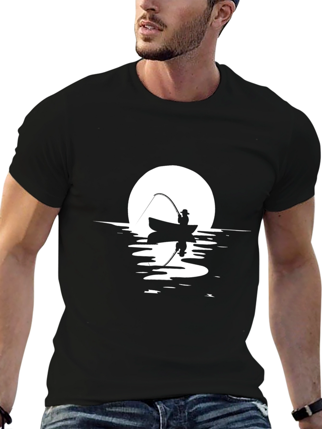 Fisherman Silhouette Graphic T-Shirt