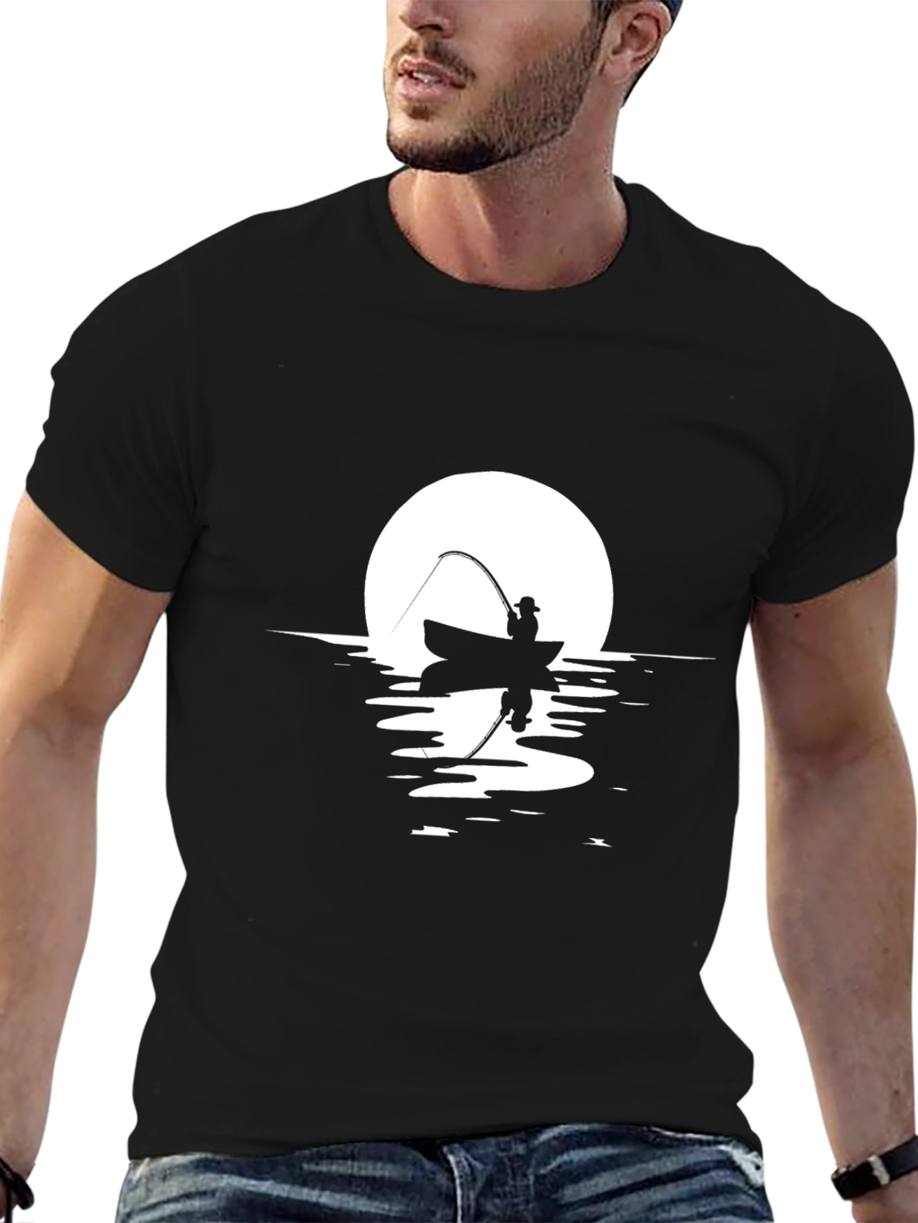 Fisherman Silhouette Graphic T-Shirt