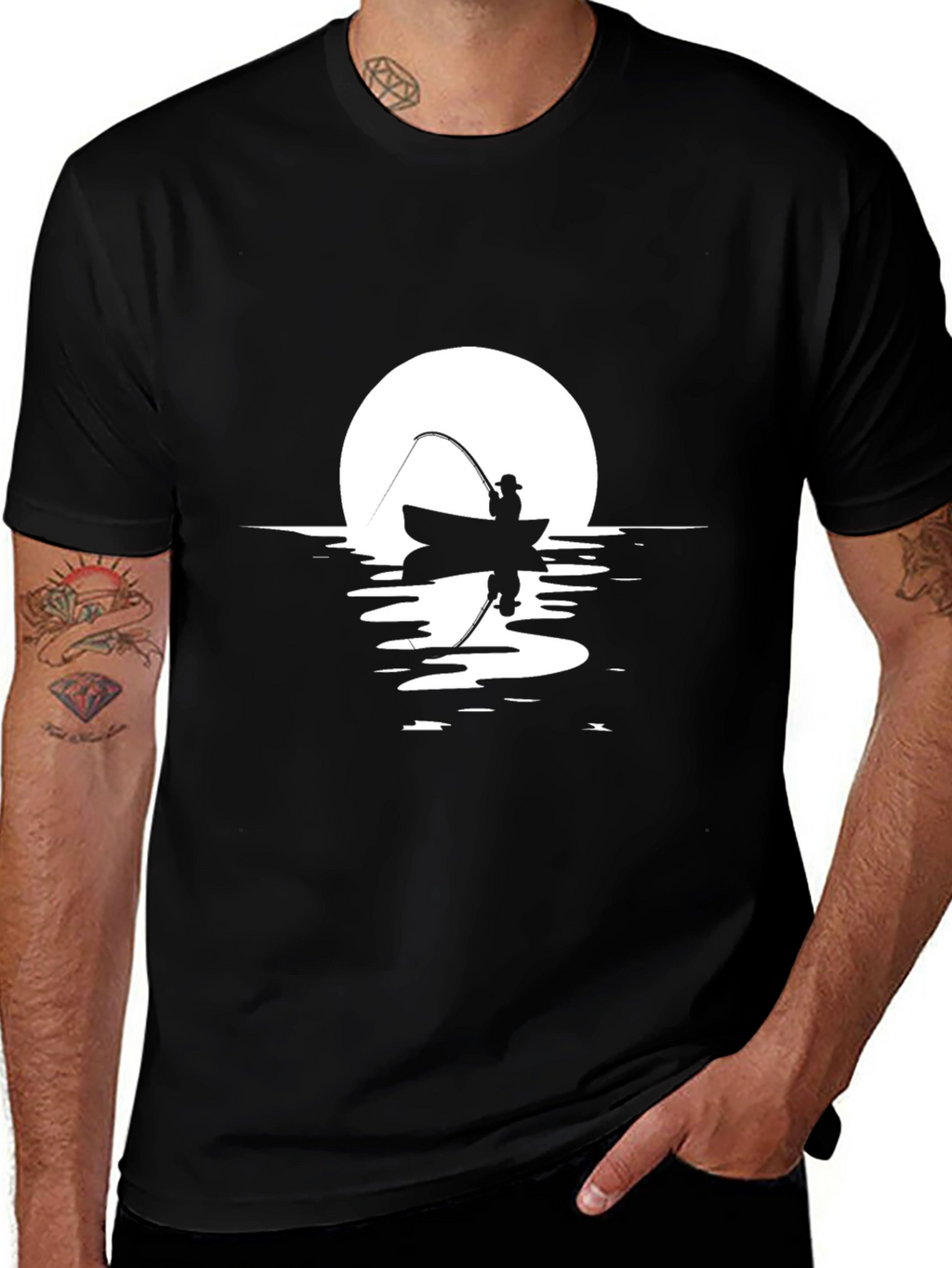 Fisherman Silhouette Graphic T-Shirt