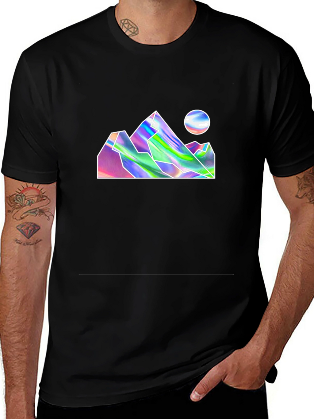 Holographic Mountain Graphic Tee - Black