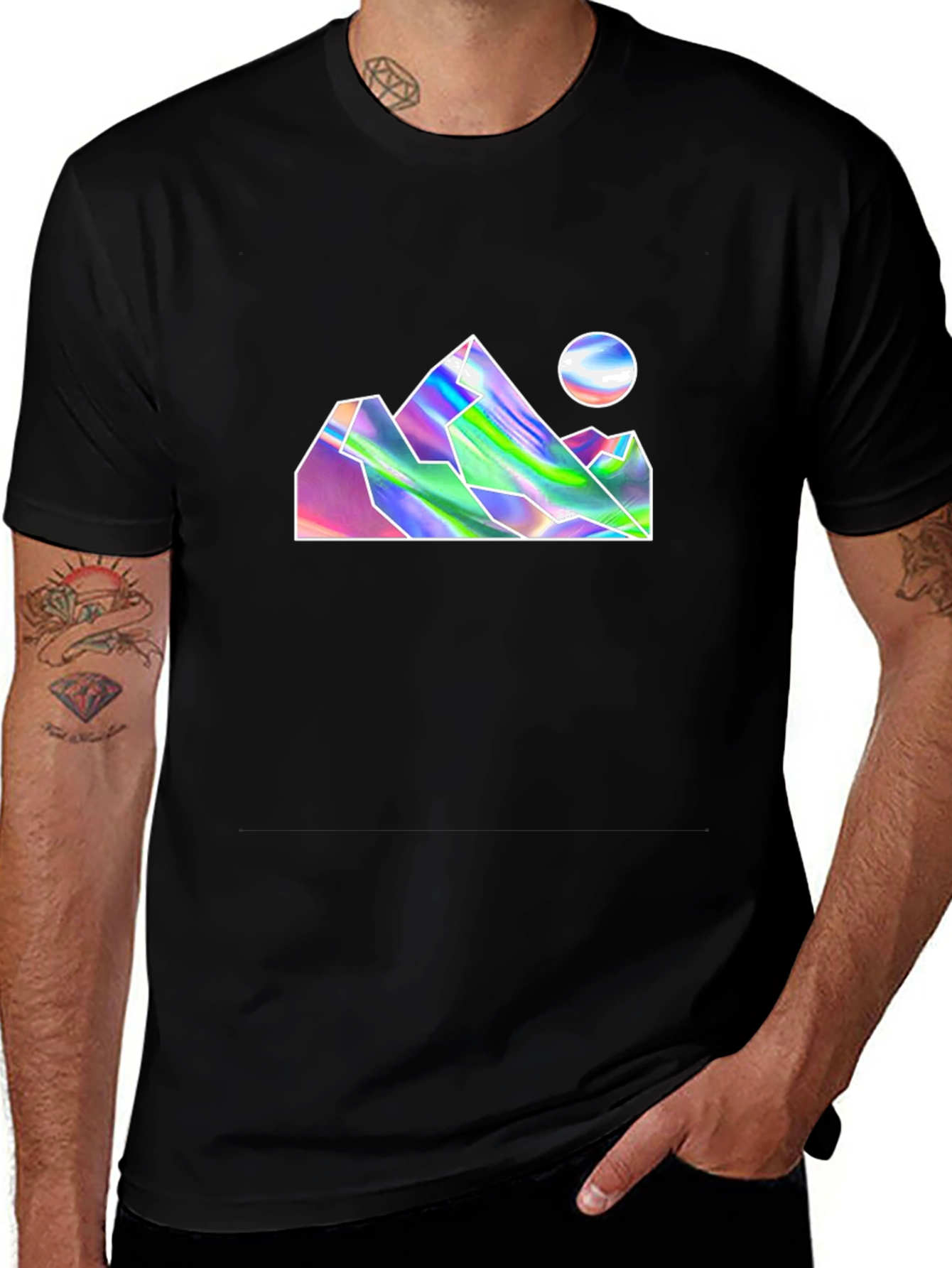 Holographic Mountain Graphic Tee - Black
