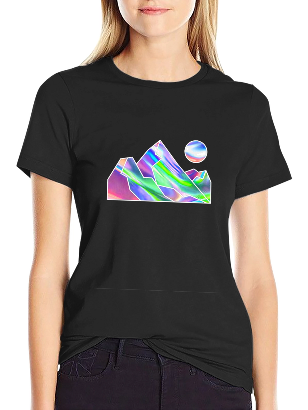Holographic Mountain Graphic Tee - Black