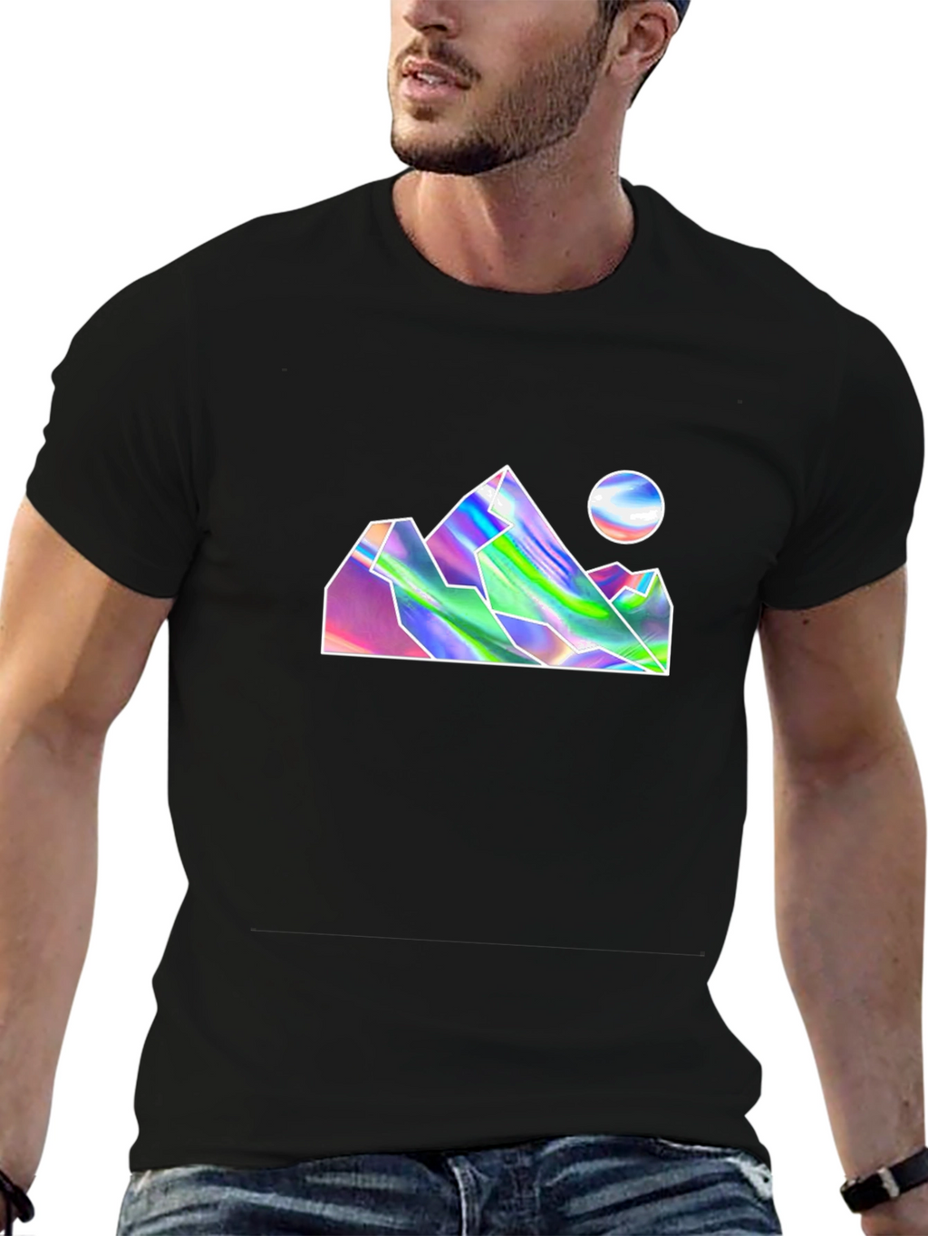 Holographic Mountain Graphic Tee - Black
