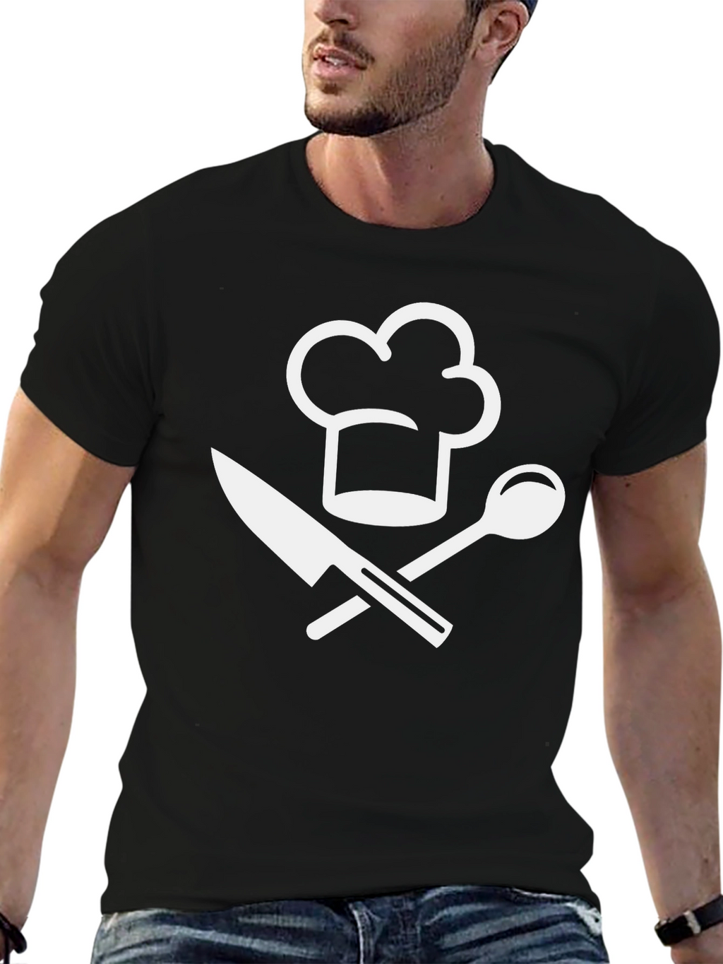 Chefs Hat & Utensils Graphic Tee - Black Cotton