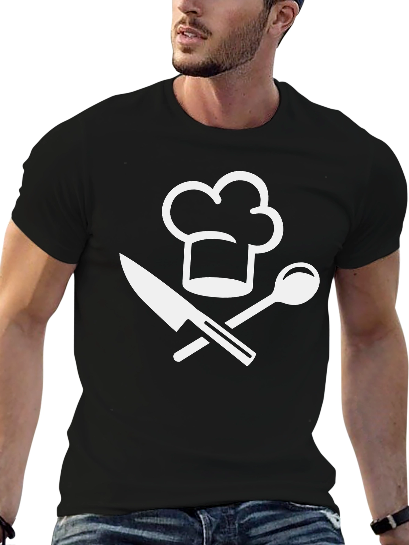 Chefs Hat & Utensils Graphic Tee - Black Cotton