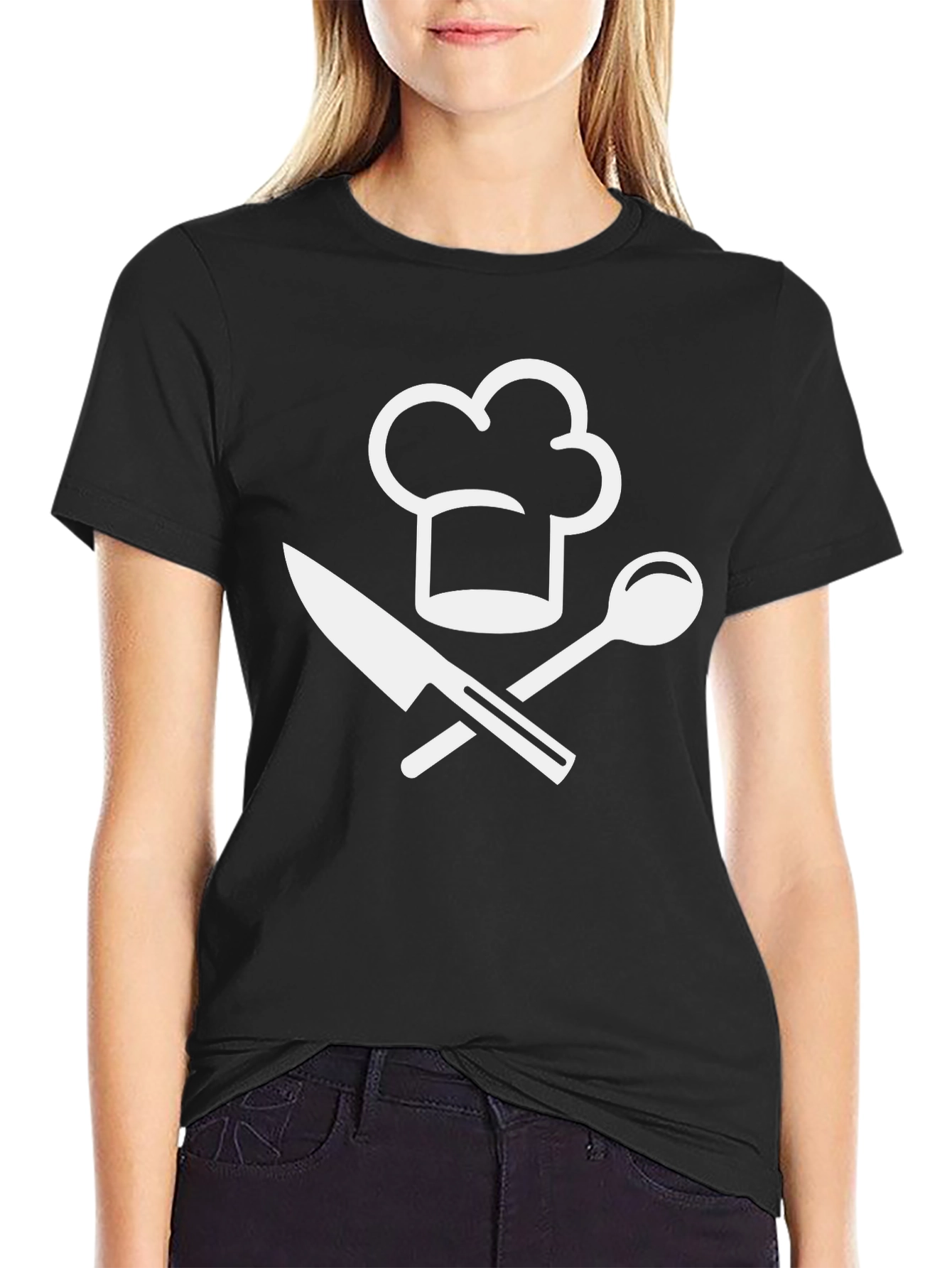 Chefs Hat & Utensils Graphic Tee - Black Cotton