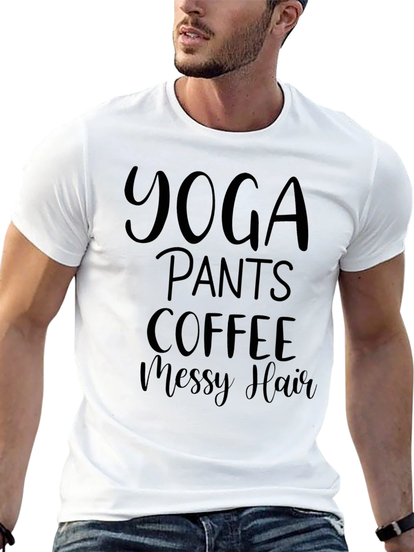 Yoga Pants Coffee Messy Hair Tee