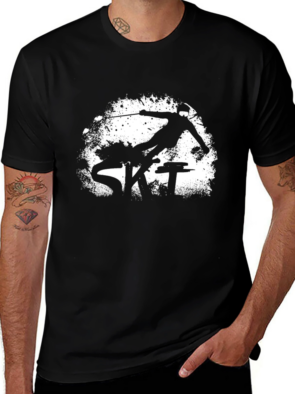 Mens Black Ski Graphic Tee Shirt