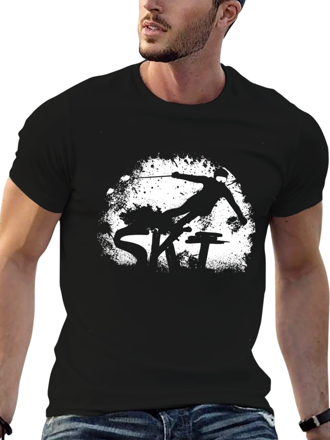 Mens Black Ski Graphic Tee Shirt