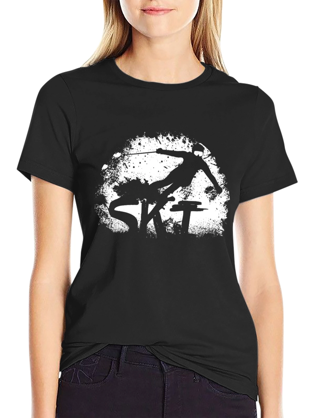 Mens Black Ski Graphic Tee Shirt