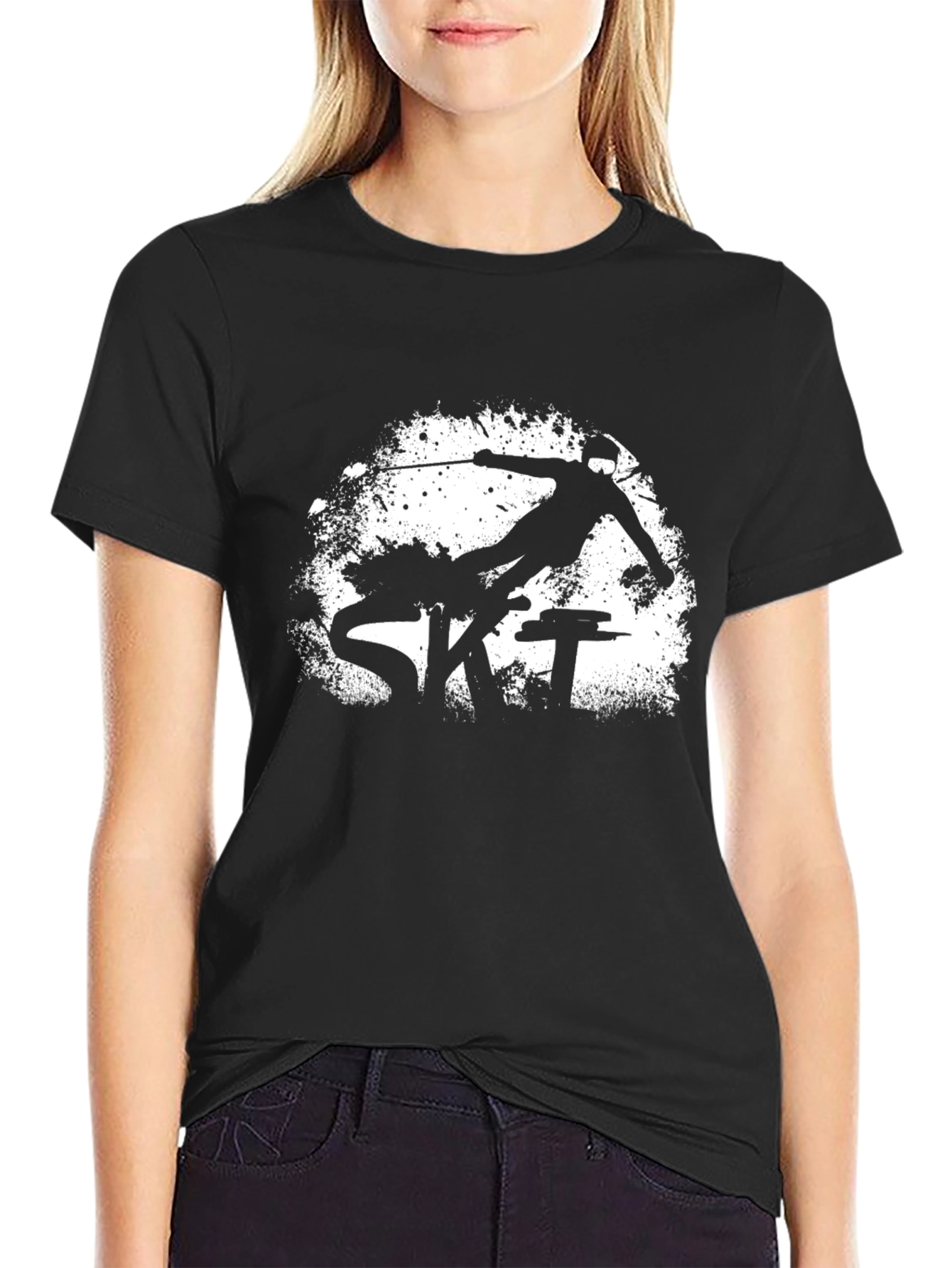 Mens Black Ski Graphic Tee Shirt