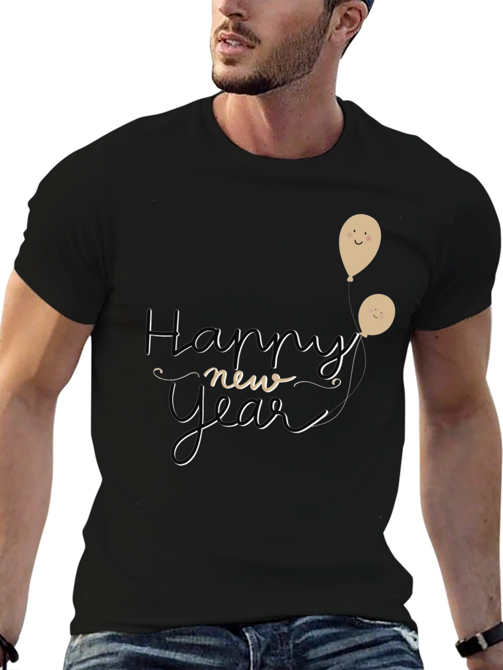 Happy New Year Graphic Tee - Black
