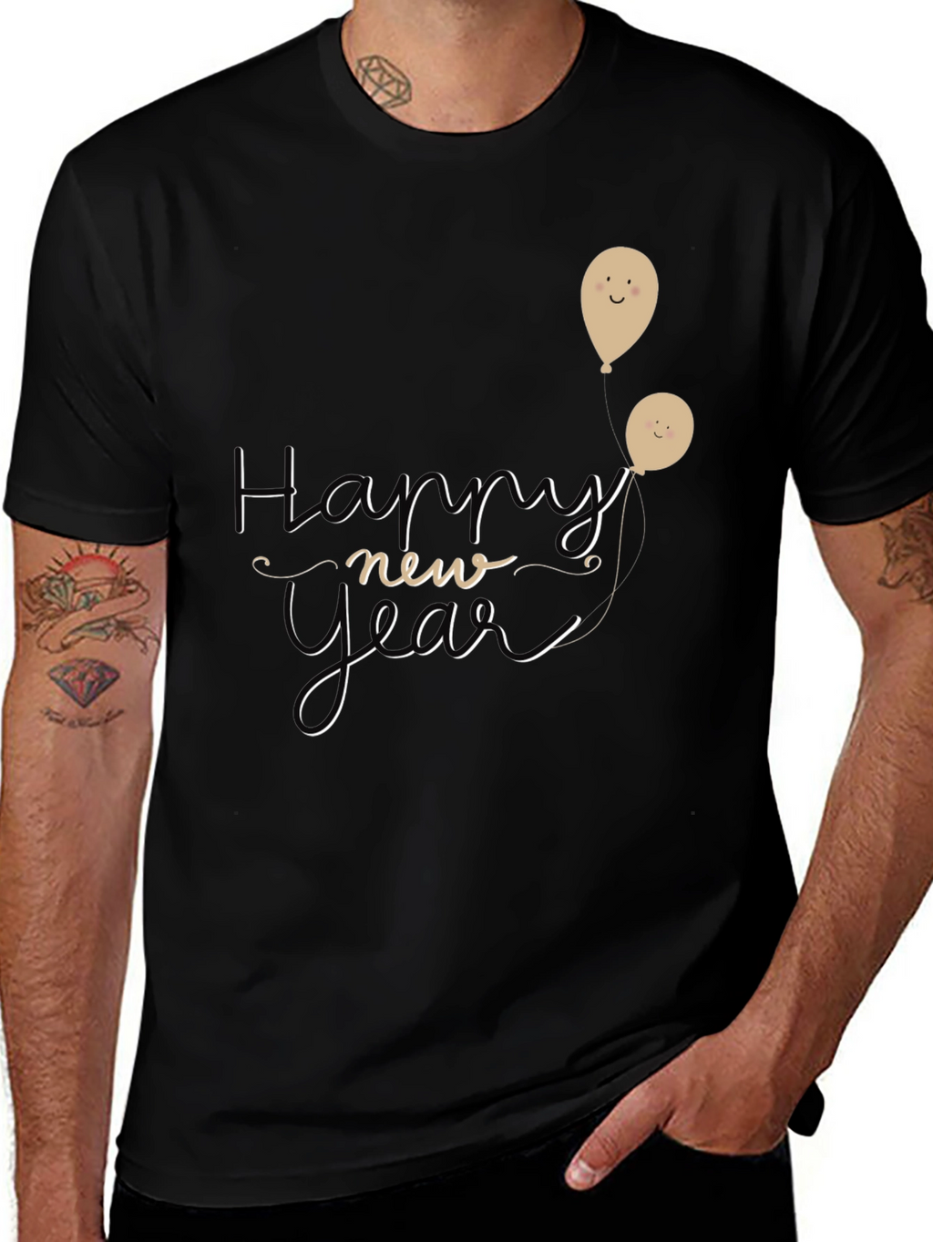 Happy New Year Graphic Tee - Black