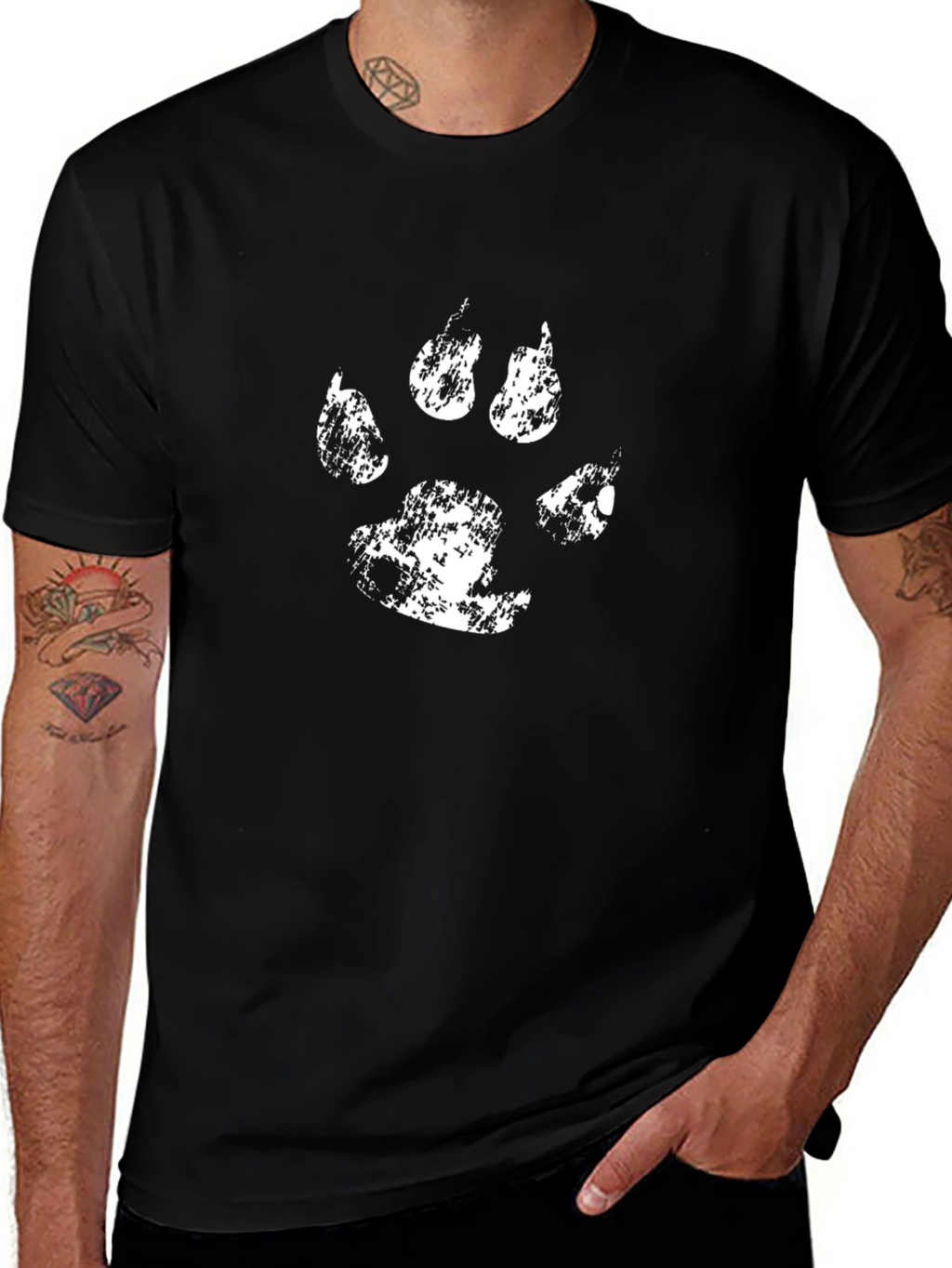 Distressed White Paw Print Black Graphic Tee
