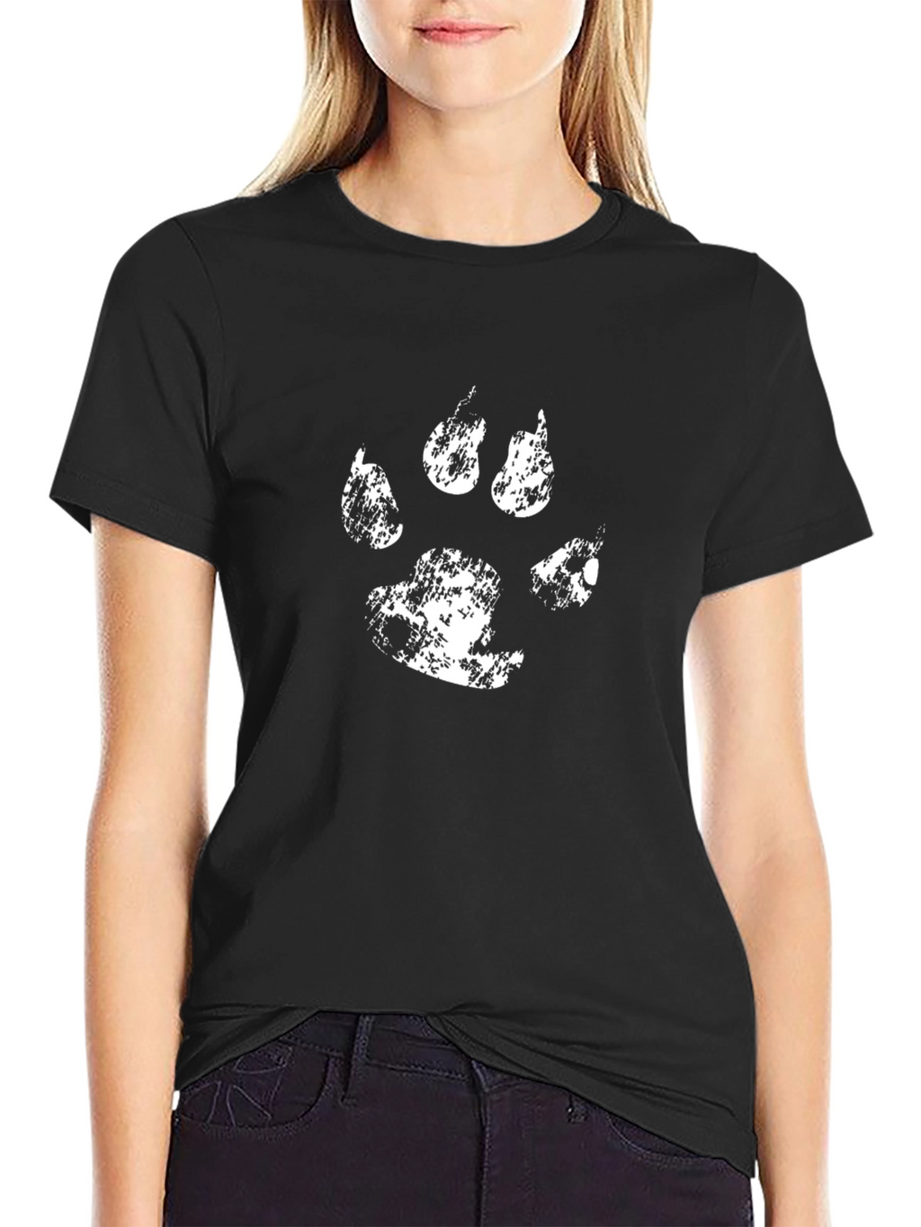 Distressed White Paw Print Black Graphic Tee