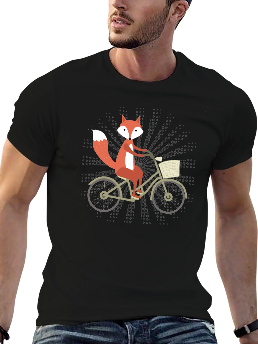 Fox on Bike Graphic Tee - Black Cotton T-Shirt