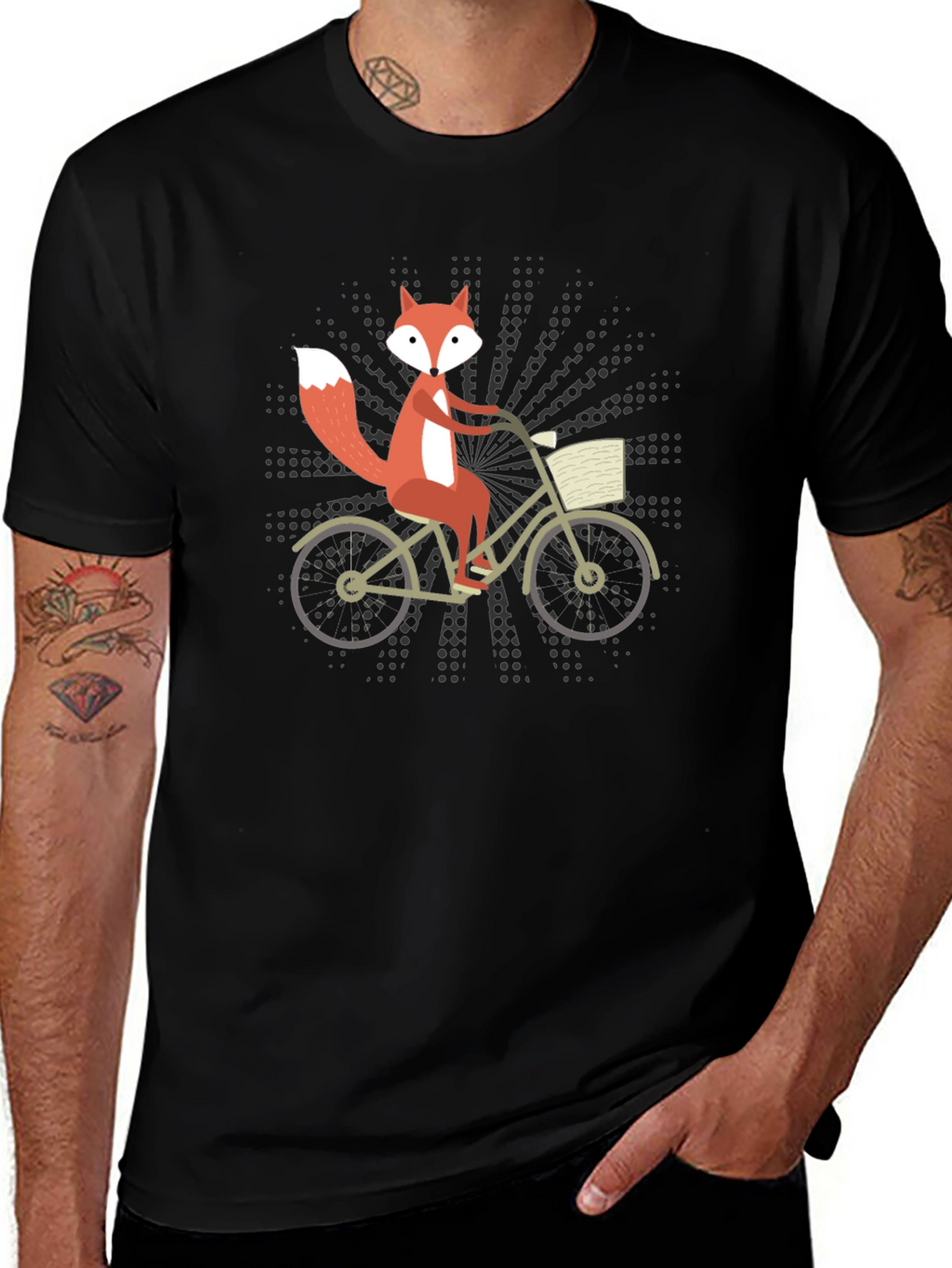 Fox on Bike Graphic Tee - Black Cotton T-Shirt