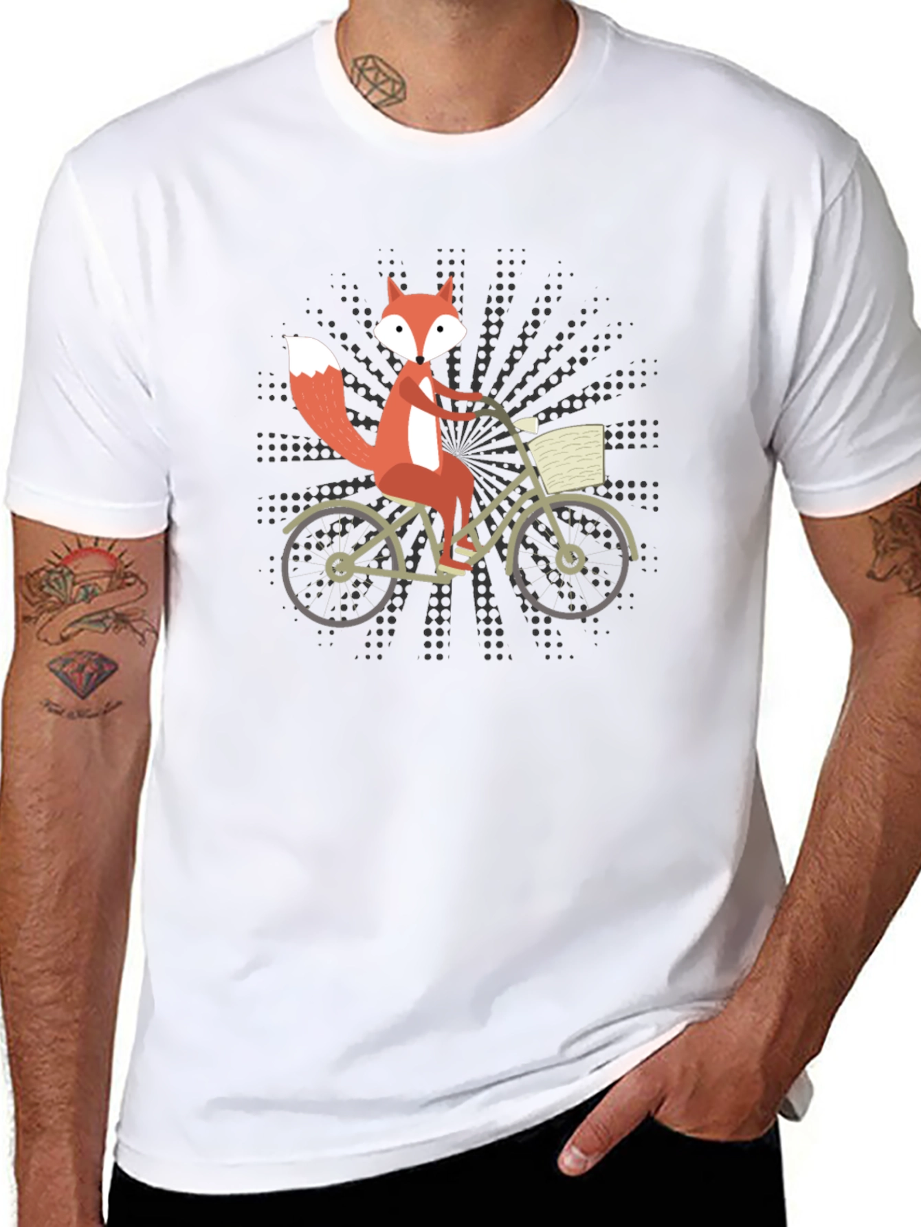 Fox on Bike Graphic Tee - Black Cotton T-Shirt