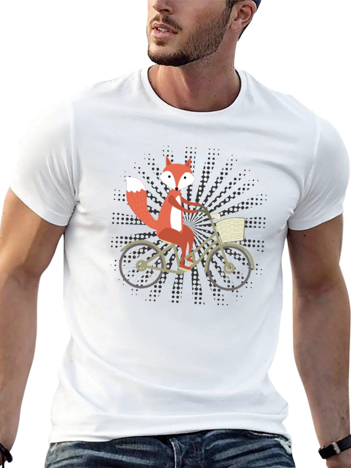 Fox on Bike Graphic Tee - Black Cotton T-Shirt