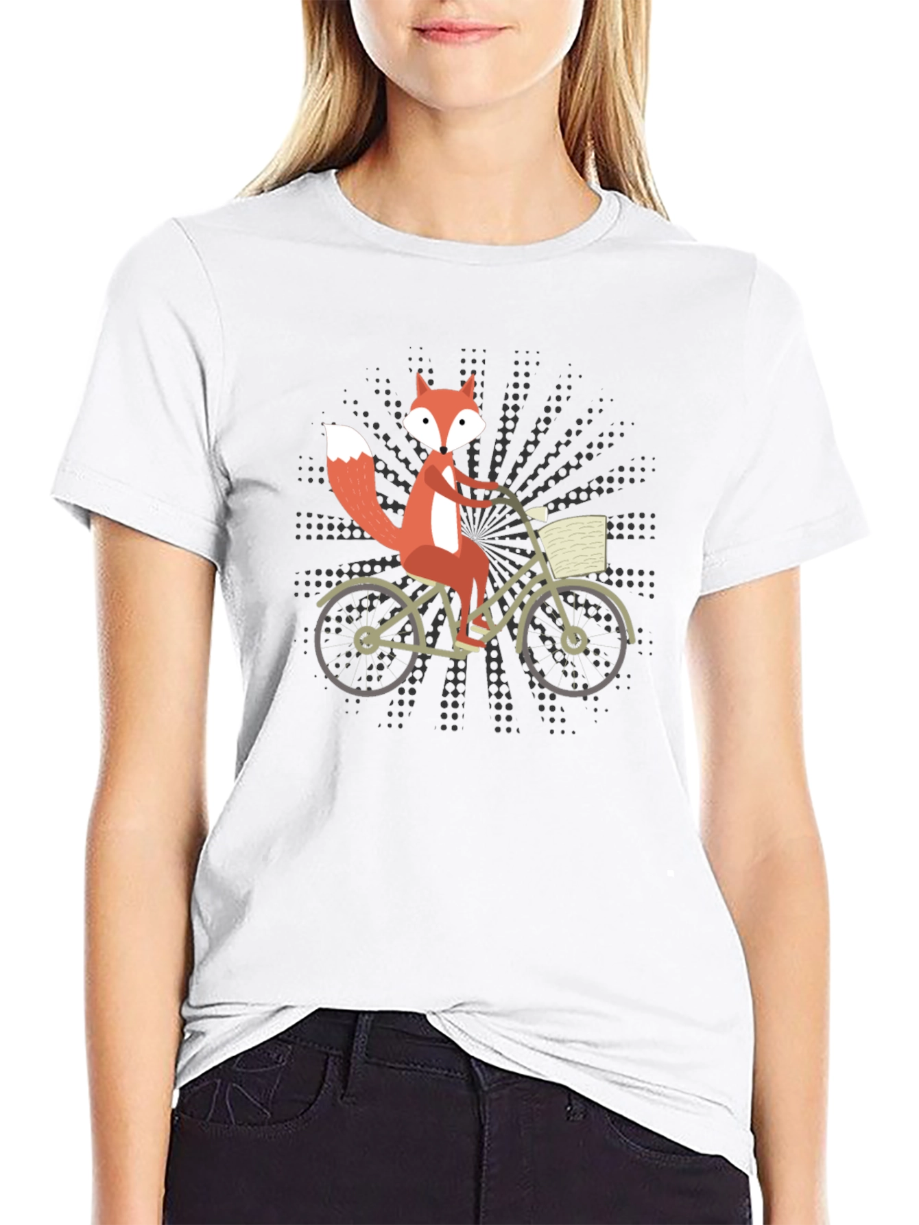Fox on Bike Graphic Tee - Black Cotton T-Shirt