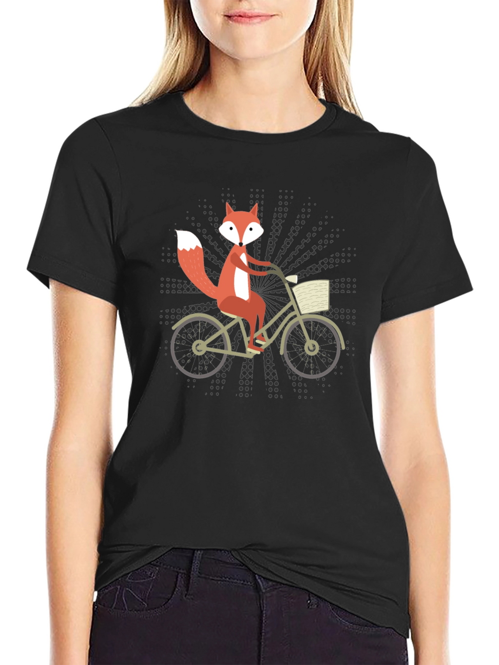 Fox on Bike Graphic Tee - Black Cotton T-Shirt