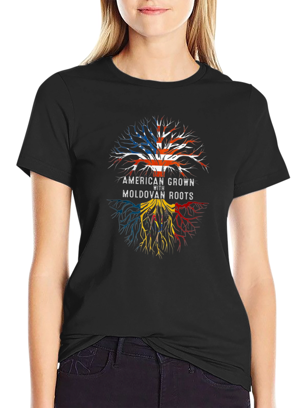 American Grown with Moldovan Roots Black T-Shirt