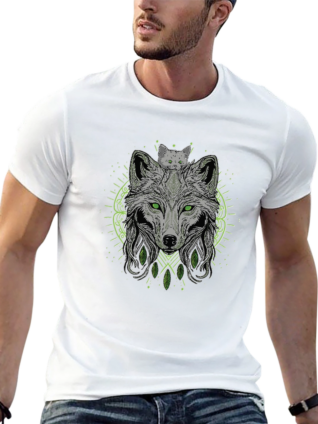 Wolf & Cat Graphic Tee - Black T-Shirt