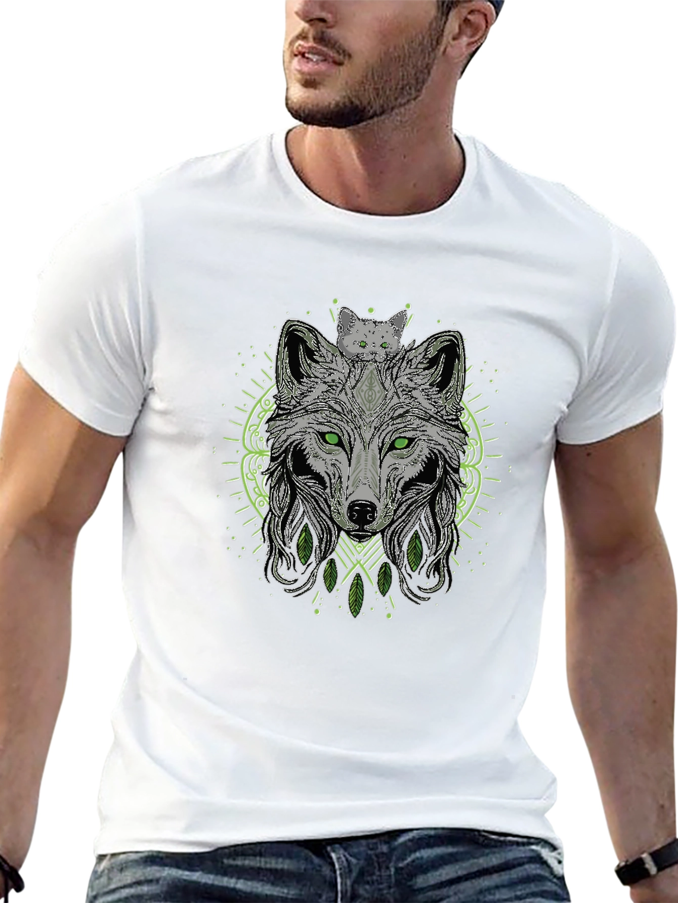 Wolf & Cat Graphic Tee - Black T-Shirt