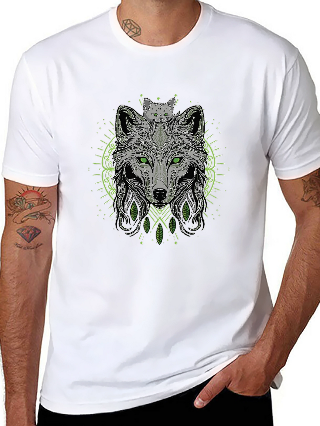 Wolf & Cat Graphic Tee - Black T-Shirt