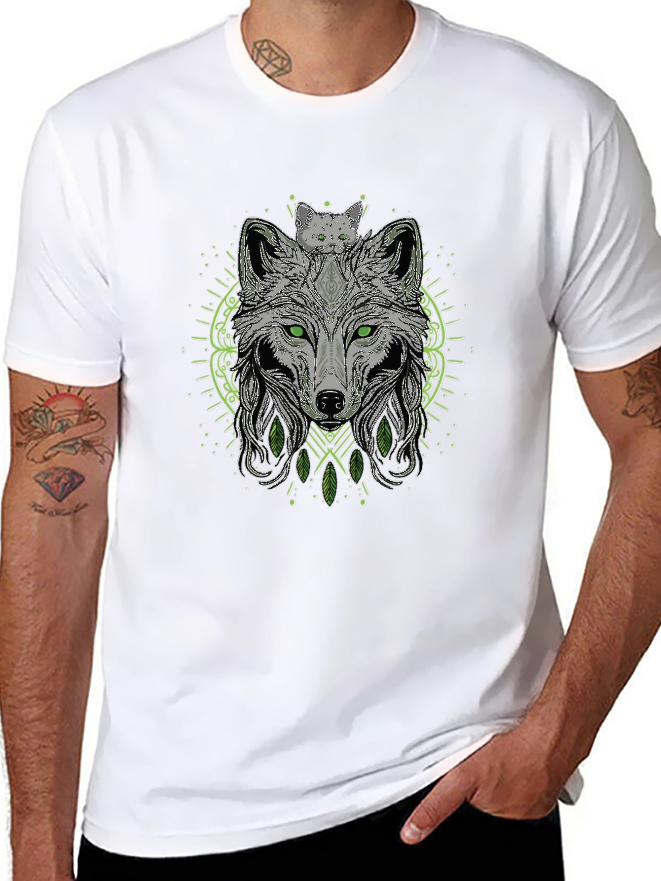 Wolf & Cat Graphic Tee - Black T-Shirt