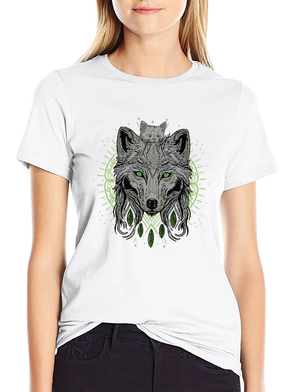 Wolf & Cat Graphic Tee - Black T-Shirt