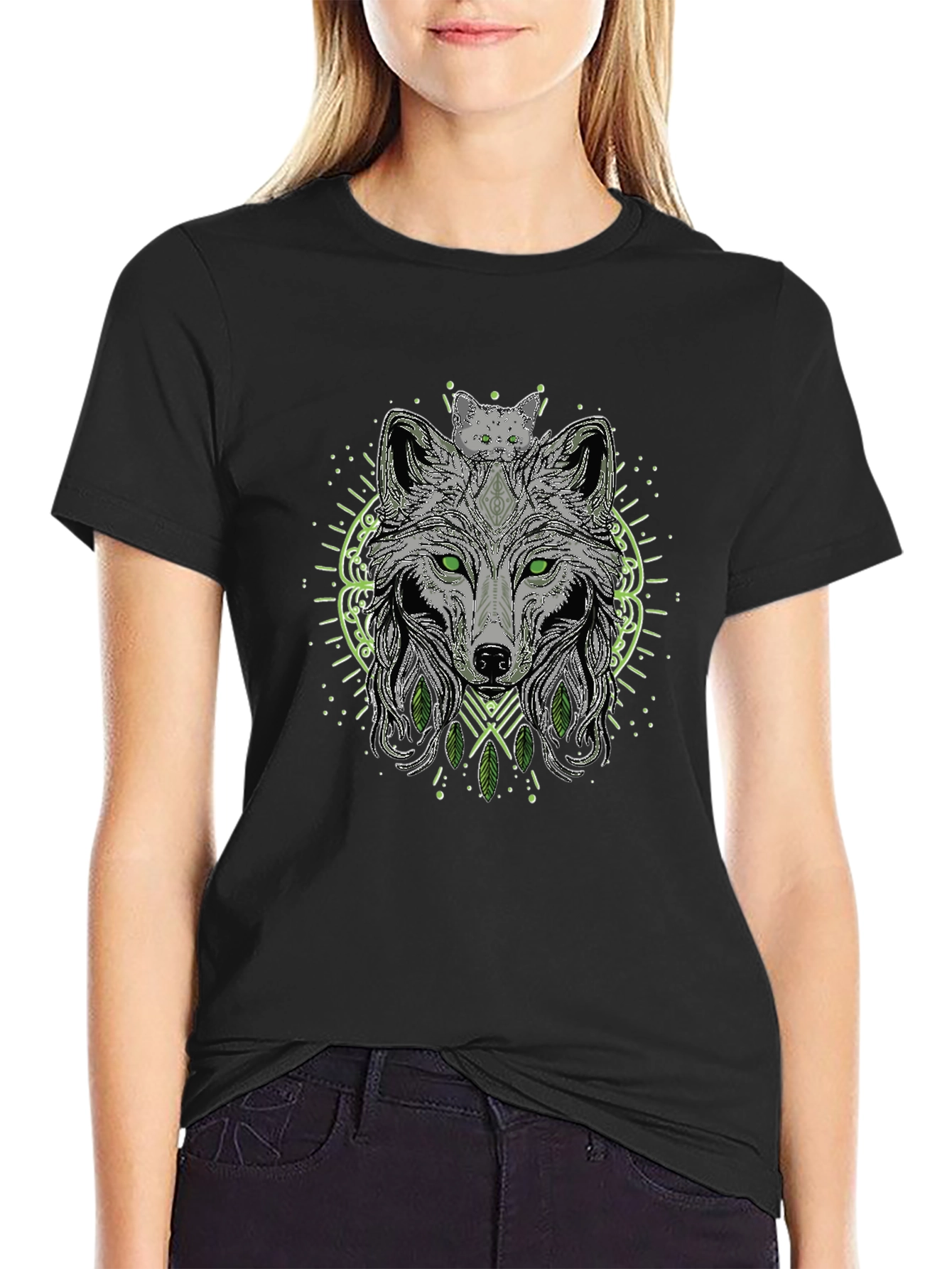 Wolf & Cat Graphic Tee - Black T-Shirt