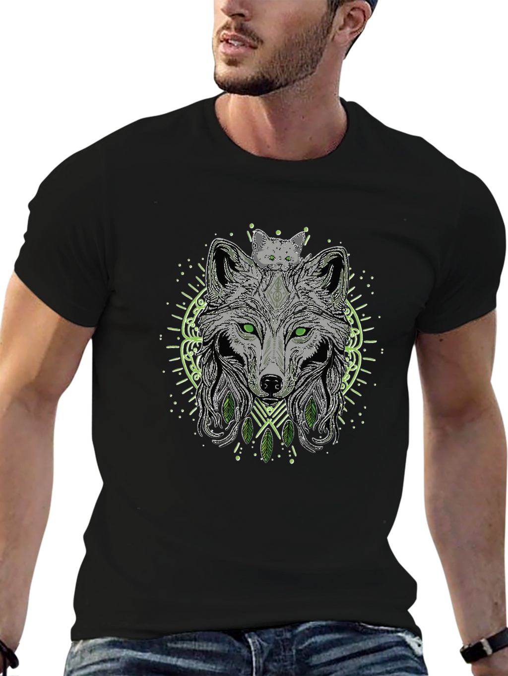 Wolf & Cat Graphic Tee - Black T-Shirt