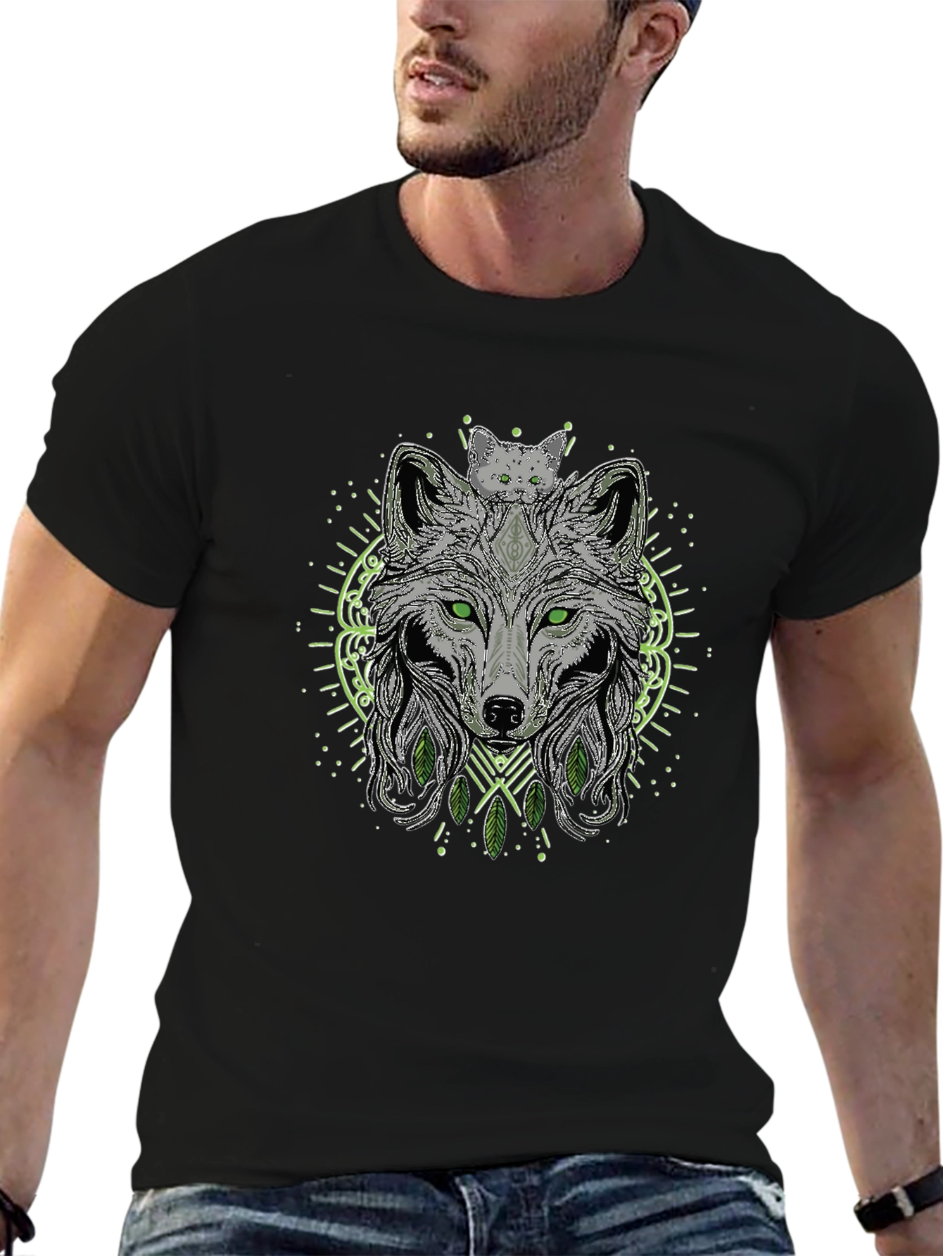 Wolf & Cat Graphic Tee - Black T-Shirt